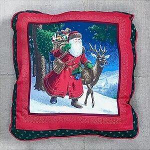 Handmade Old World Santa Claus Throw Pillow Father Christmas Holiday Festive